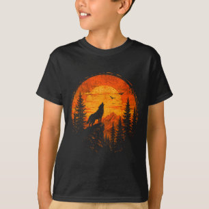 Wolf Sonnenuntergang Berg Wald Wildnis Natur T-Shirt