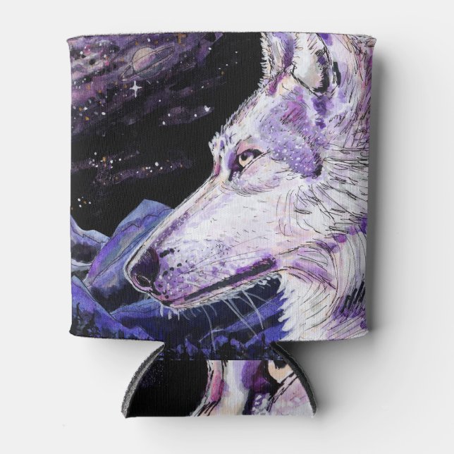 Wolf Space Mountains Forest Painting Dosenkühler (Vorderseite)