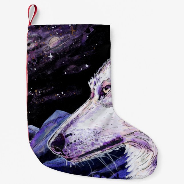 Wolf Space Mountains Forest Painting Kleiner Weihnachtsstrumpf (Vorderseite)