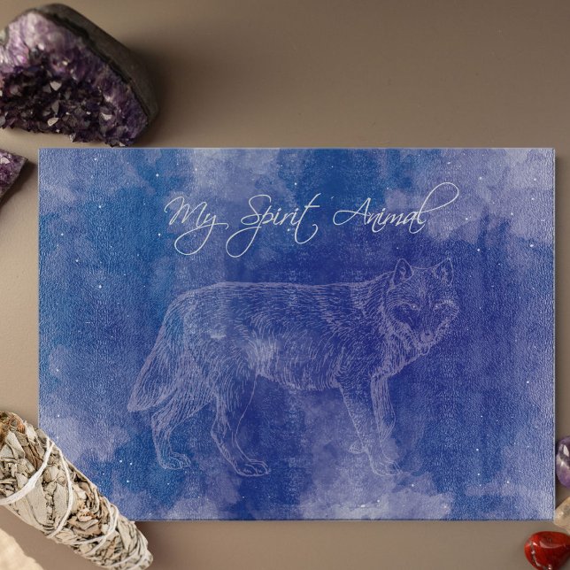 Wolf Spirit Animal Blue Decoration Cutting Board Schneidebrett (Wolf Spirit Animal Blue and White Glass Cutting Board for the loyal)