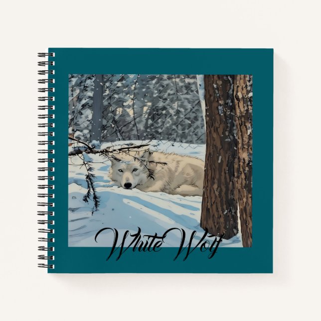 Wolf Spirit Animal White Snow Aquamarin Journal Notizbuch (Vorderseite)