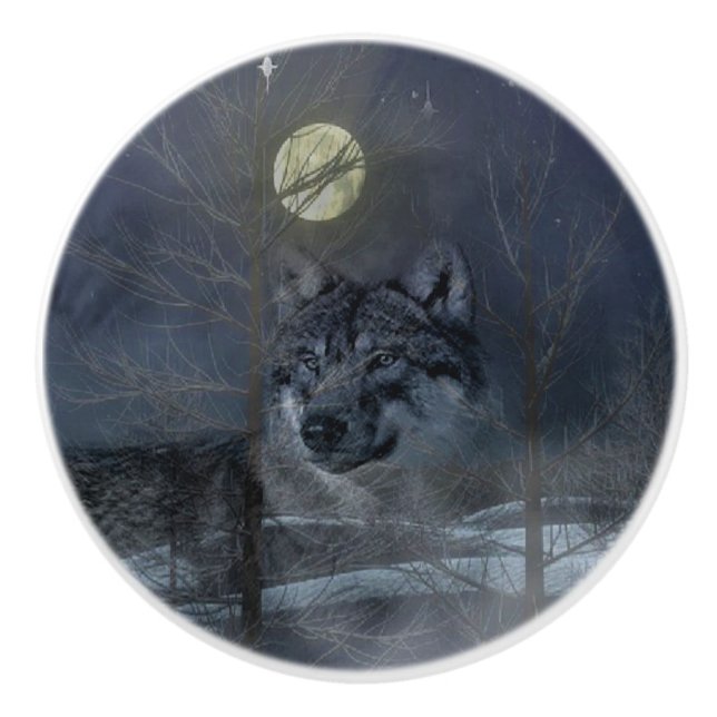 Wolf Spirit Moon Night Keramikknauf (Vorderseite)