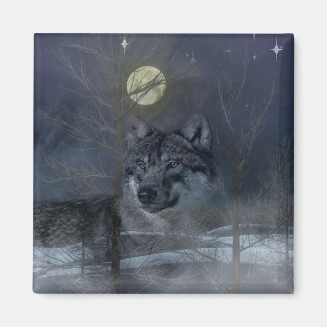 Wolf Spirit Moon Night Magnet (Vorne)