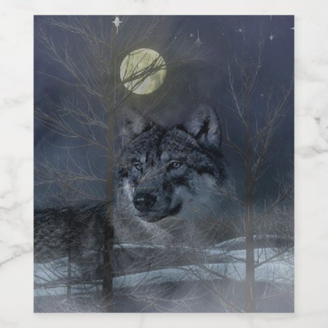 Wolf Spirit Moon Night Weinetikett (Einzelnes Label)