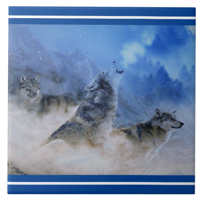 Wolf Spirits Keramik Tile Fliese (Vorderseite)