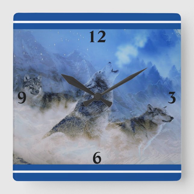 Wolf Spirits Square Wall Clock Quadratische Wanduhr (Vorderseite)