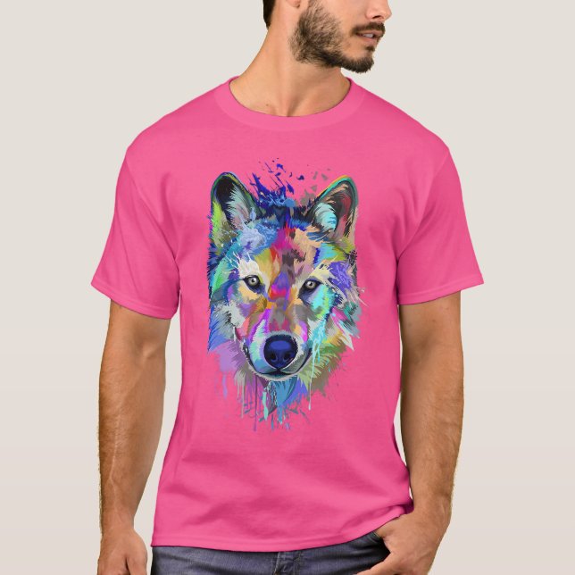 Wolf Splash Art Animal Face Wolf Lover T-Shirt (Vorderseite)