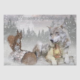 Wolf Squirrel Winter Snow Forest Moon Landschaft Seidenpapier