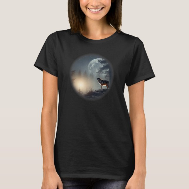 wolf standing on cliff moon background with snow s T-Shirt (Vorderseite)