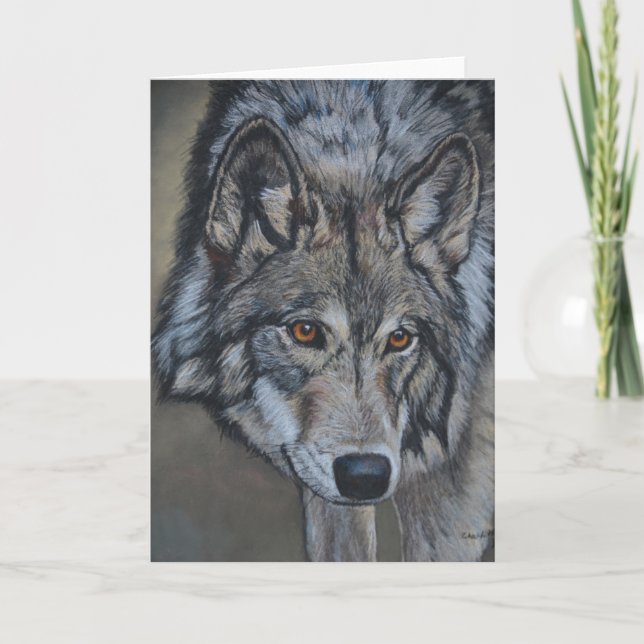 Wolf Stare Wildlife Art Grußkarte Dankeskarte (Vorderseite)