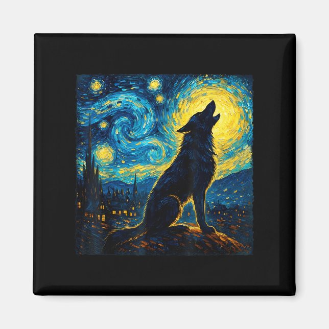 Wolf Starry Night Howling Moon Funny für Männer Fr Magnet (Vorne)