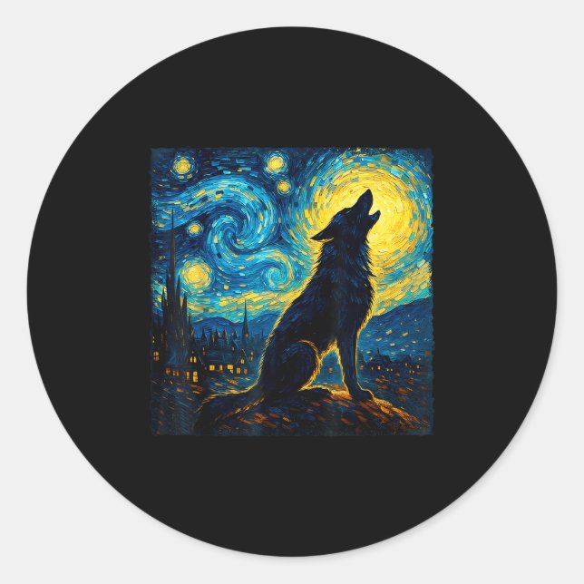 Wolf Starry Night Howling Moon Funny für Männer Fr Runder Aufkleber (Vorderseite)