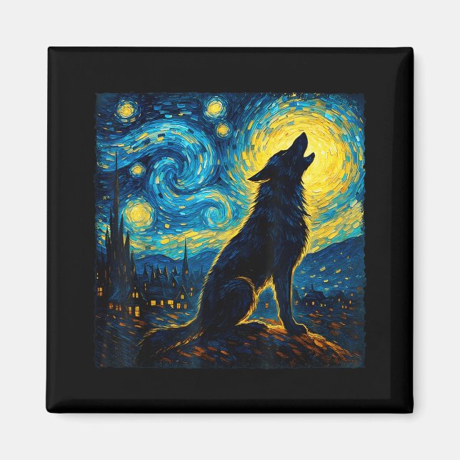 Wolf Starry Night Howling Moon Funny Gifts für Män Magnet (Vorne)