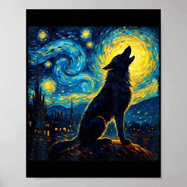 Wolf Starry Night Howling Moon Funny Gifts für Män Poster (Vorne)