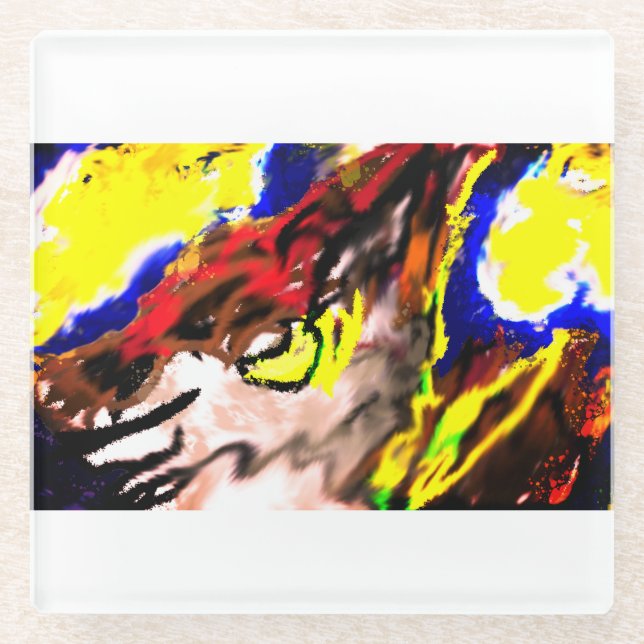 Wolf-Sterngelb Glasuntersetzer (Vorderseite)