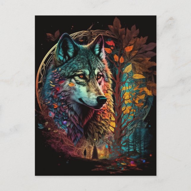Wolf Surreal Fantasy Postkarte (Vorderseite)