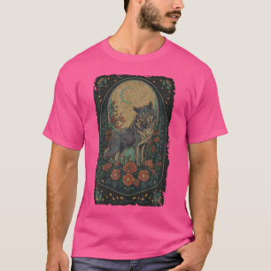 Wolf-Tarotkarte Frauen Vollmond Cottagecore Floral T-Shirt