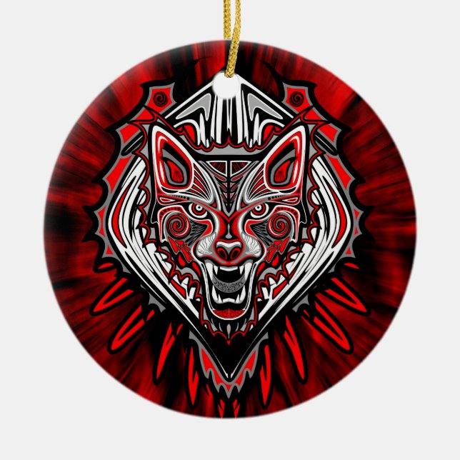 Wolf Tattoo Style Haida Art Circle Ornament (Vorne)