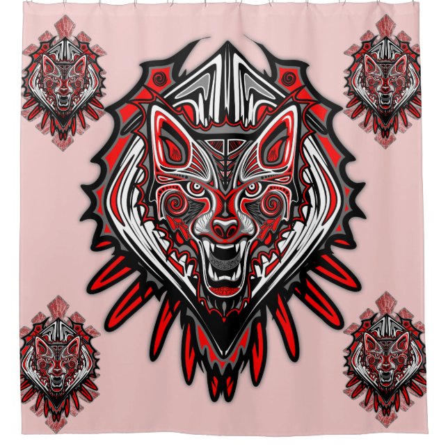 Wolf Tattoo Style Haida Art Duschvorhang (Vorderseite)