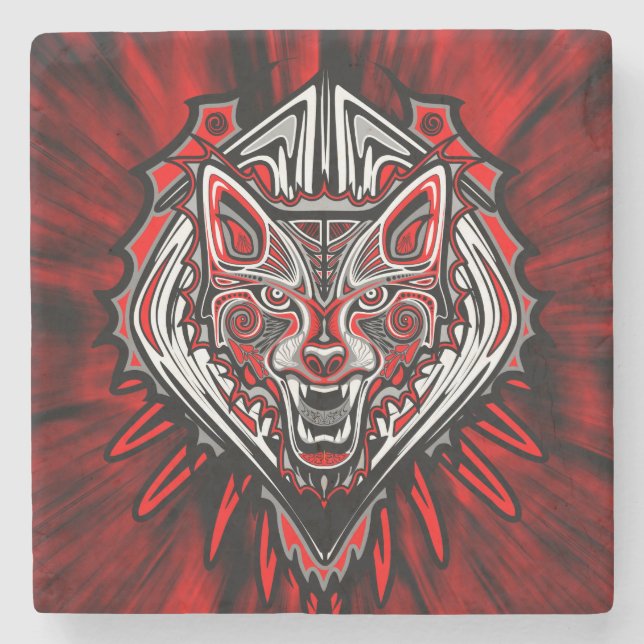Wolf Tattoo Style Haida Art Marbella Stone Unterse Steinuntersetzer (Vorderseite)