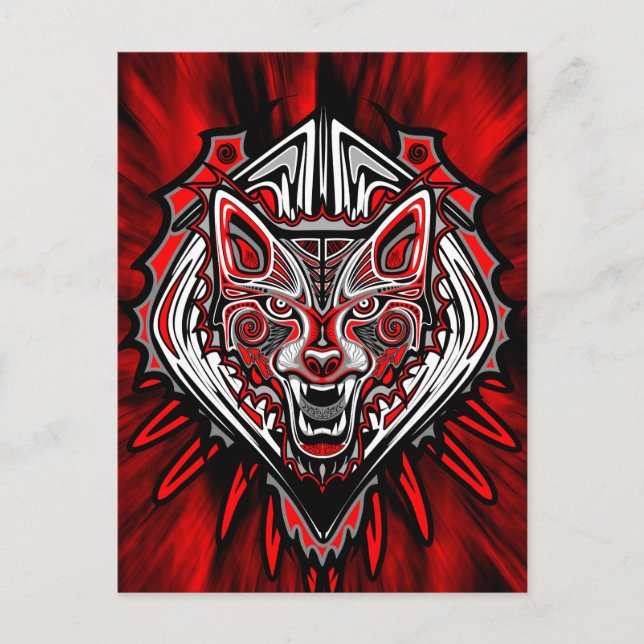 Wolf Tattoo Style Haida Art Postcard Postkarte (Vorderseite)
