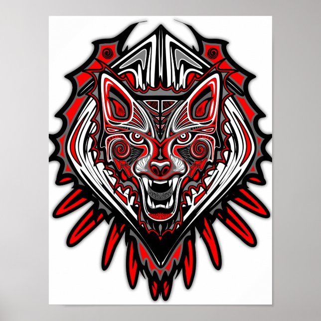 Wolf Tattoo Style Haida Art Poster Paper (Matte) (Vorne)