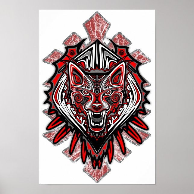 Wolf Tattoo Style Haida Art Poster Paper (Matte) (Vorne)