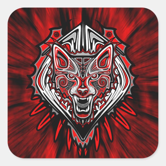 Wolf Tattoo Style Haida Art Square Sticker Glossy (Vorderseite)