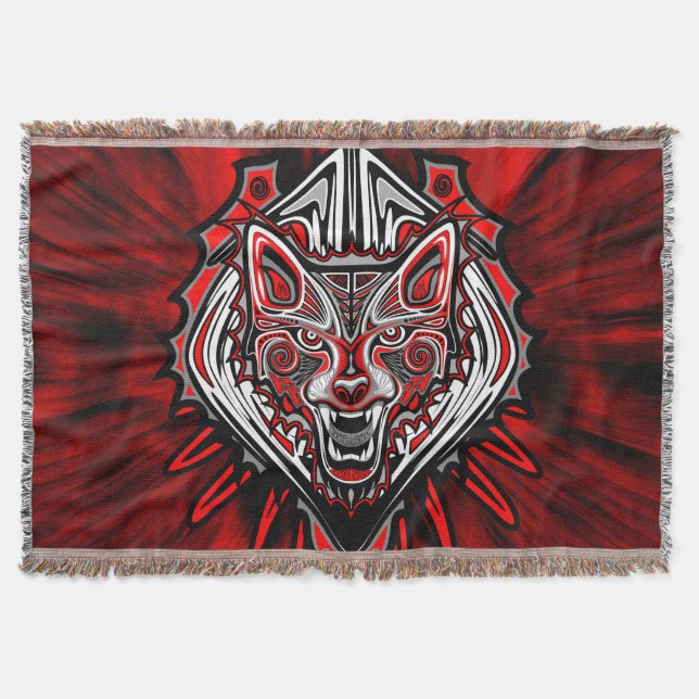 Wolf Tattoo Style Haida Art Throw Blanket Decke (Vorderseite)