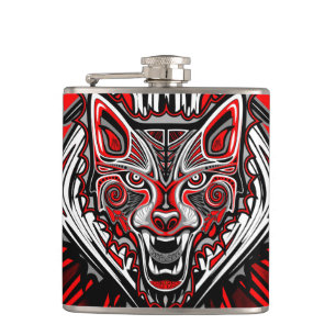 Wolf Tattoo Style Haida Art Vinyl Wrapped Flask Flachmann