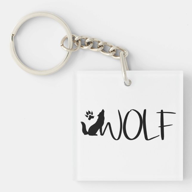 Wolf Text Graphic Logo Schlüsselanhänger (Vorderseite)