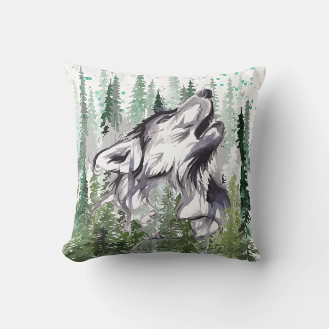 Wolf Throw Pillow | Farbenfrohe Wolf Throw Kissen (Vorderseite)
