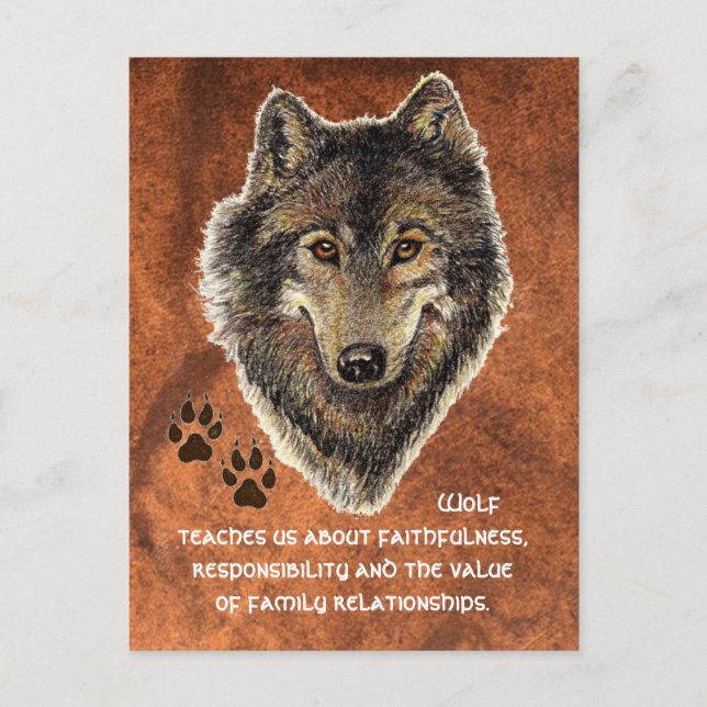 Wolf, Totem der Wölfe, Naturführer Postkarte (Vorderseite)