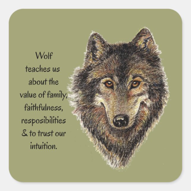 Wolf totem Inspiration Spirit Guide Animal Quadratischer Aufkleber (Vorderseite)