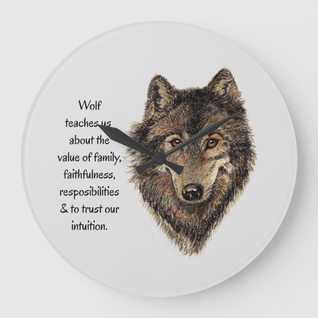 Wolf totem Inspiration Spirit Guide Animal Round Große Wanduhr (Vorderseite)