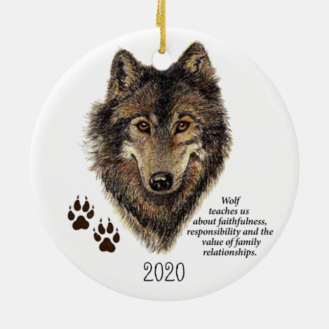 Wolf Totem Tierführer Wasserfarbe Art Keramikornament (Hinten)