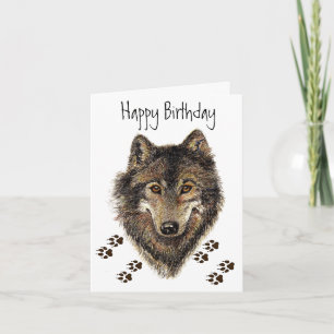 Wolf Tracks Animal Birthday Card Karte
