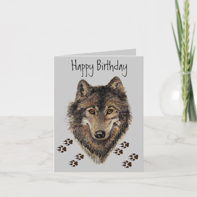 Wolf Tracks Animal Birthday Card Karte (Vorderseite)