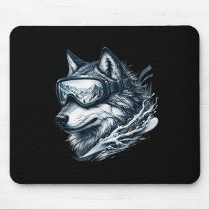 Wolf trägt Skischneebrille Wolf Skifahren Mousepad