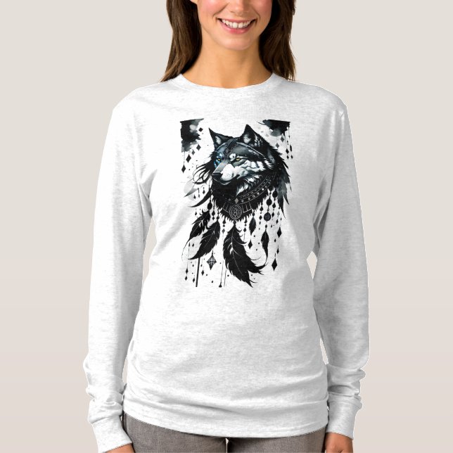 Wolf, Träumfänger, Amulet, Talisman, Schutz, T-Shirt (Vorderseite)