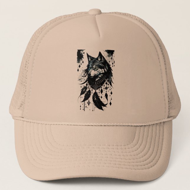 Wolf, Träumfänger, Amulet, Talisman, Schutz, Truckerkappe (Vorderseite)