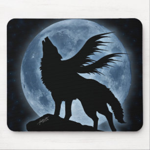 Wolf u. Mond (mit Sternen) Mousepad