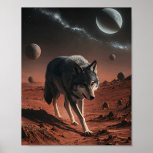 Wolf über Alien Planet Space Poster