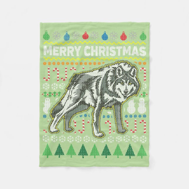 Wolf Ugly Christmas Sweater Wildlife Series Fleecedecke (Vorderseite)