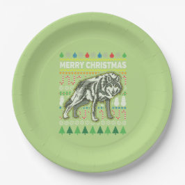 Wolf Ugly Christmas Sweater Wildlife Series Pappteller