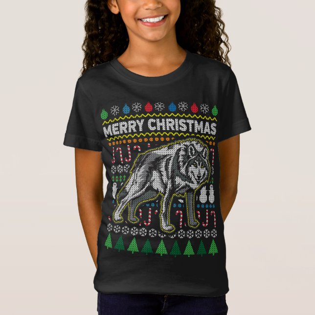 Wolf Ugly Christmas Sweater Wildlife Series T-Shirt (Vorderseite)