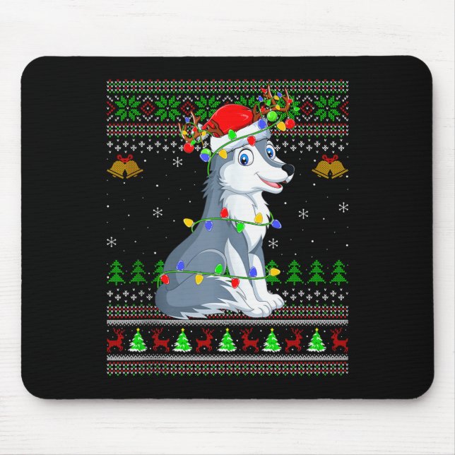 Wolf Ugly Christmas Sweaters Holiday Santa Cute Xm Mousepad (Vorne)