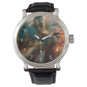 Wolf- und Adlermalerei Armbanduhr