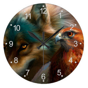 Wolf- und Adlermalerei Große Wanduhr