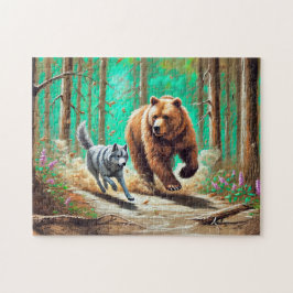 Wolf und Bärenkase Pastel Chalk Forest Scene Puzzle